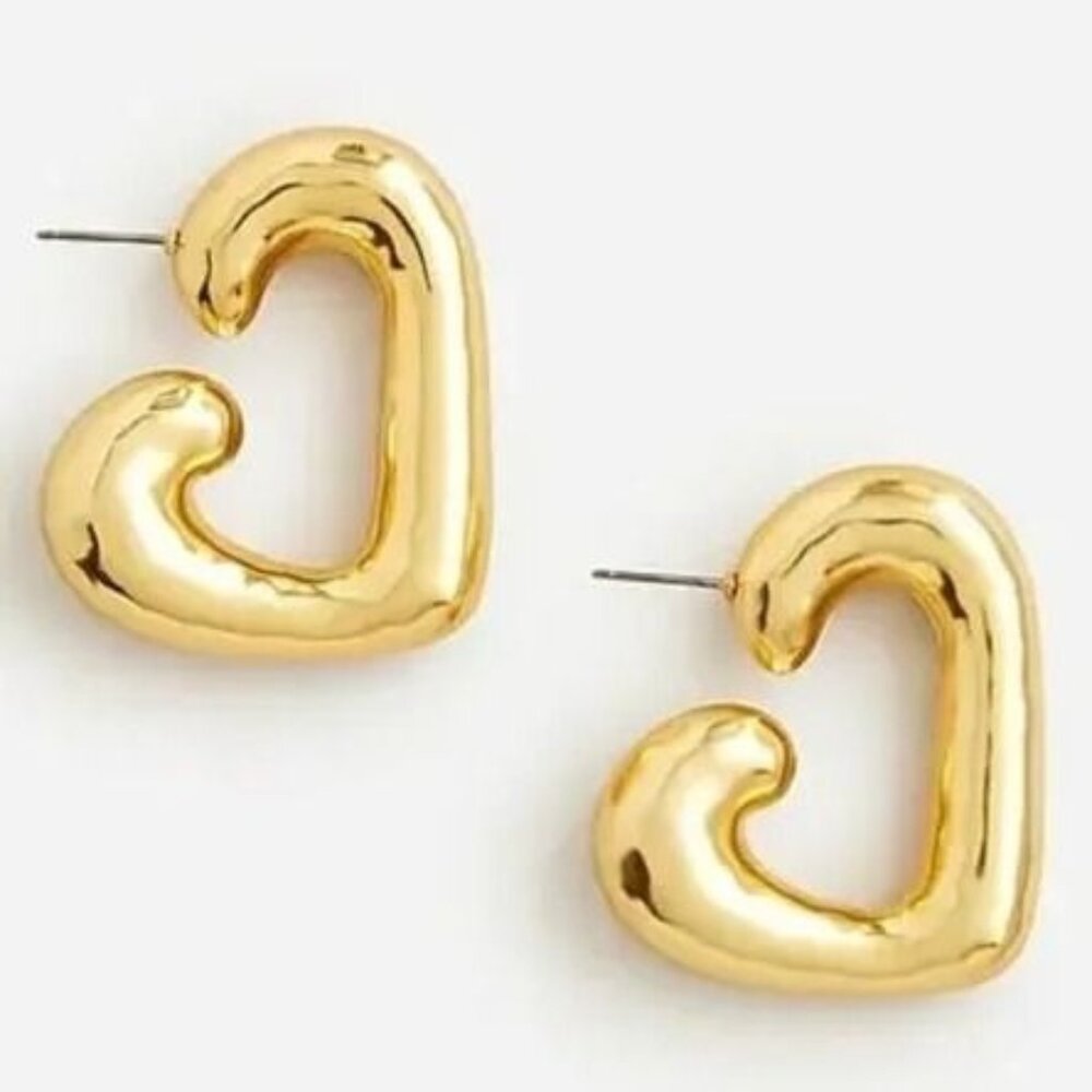 J.Crew Gold-Plated Heart Chunky Lightweight Earrings Statement Jewelry BX283